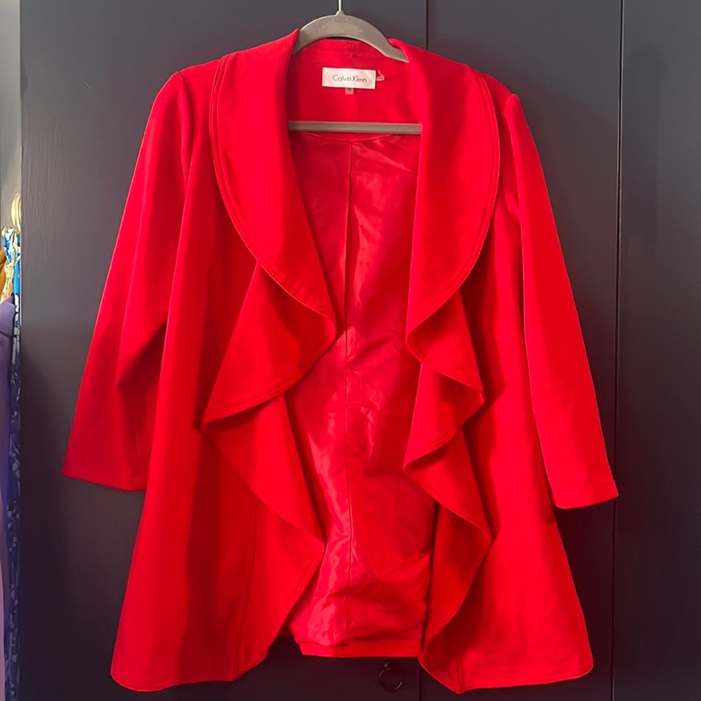 Calvin Klein Ruffle Front 3/4 Sleeve Blazer EUC Size 10